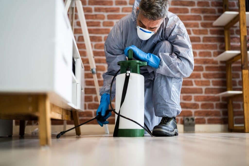 Licensed NOFO technician treating the inside of a home